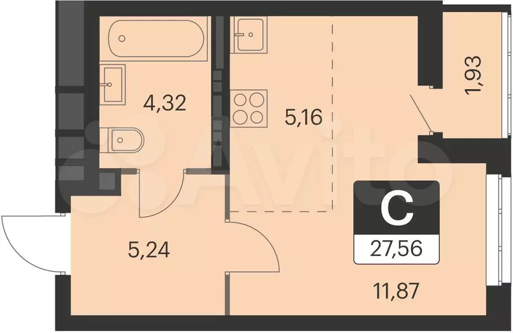 Квартира-студия, 27,6 м, 12/12 эт. - Фото 0