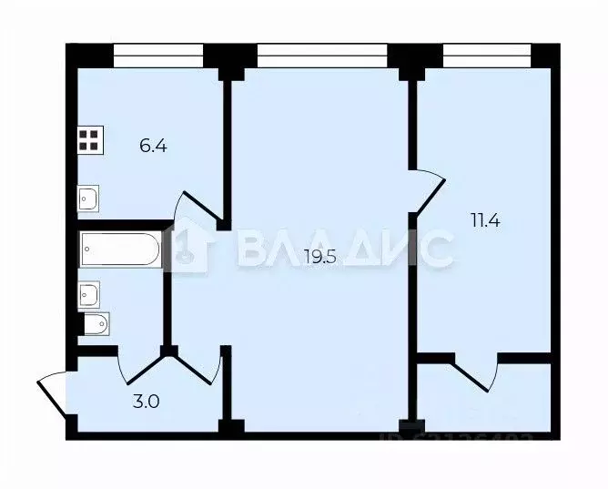 2-к кв. Санкт-Петербург просп. Шаумяна, 54 (46.0 м) - Фото 2