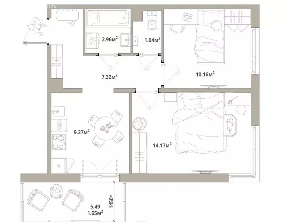 2-комнатная квартира: городской посёлок Новоселье, Центральная улица, ... - Фото 1