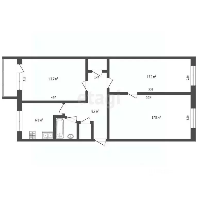 3-к кв. Крым, Симферополь ул. Гагарина (63.1 м) - Фото 1
