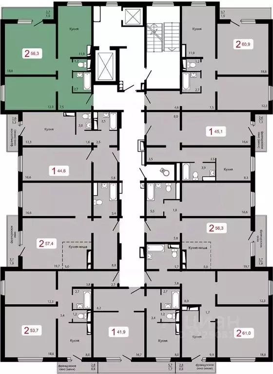 2-к кв. Красноярский край, Красноярск Аральская ул., 41 (56.3 м) - Фото 1