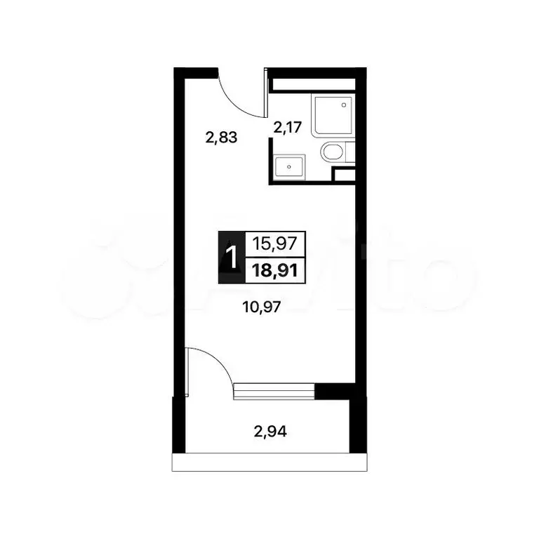 Апартаменты-студия, 18,9 м, 5/14 эт. - Фото 0