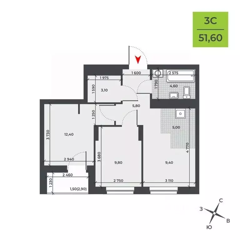 3-к кв. Новосибирская область, Новосибирск Юбилейный мкр,  (51.6 м) - Фото 0