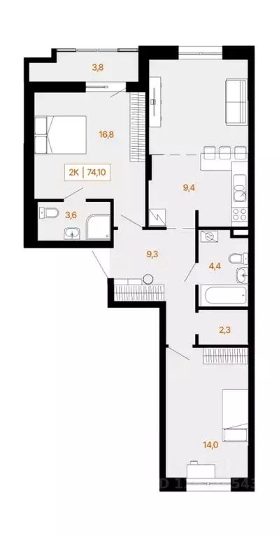 2-к кв. Ханты-Мансийский АО, Ханты-Мансийск Самаровская ул., 2А (74.6 ... - Фото 1