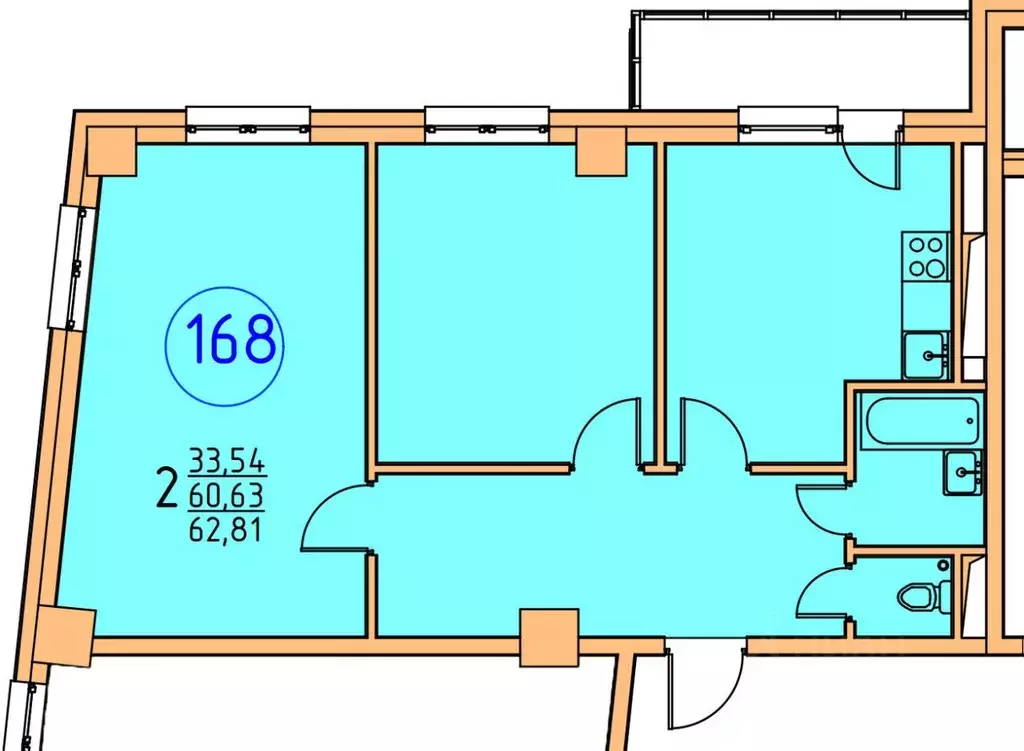 2-к кв. Саха (Якутия), Якутск ул. Билибина, 20/1 (63.15 м) - Фото 0