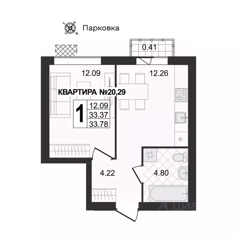 1-к кв. Владимирская область, Муром ул. 1-я Новослободская (33.78 м) - Фото 0