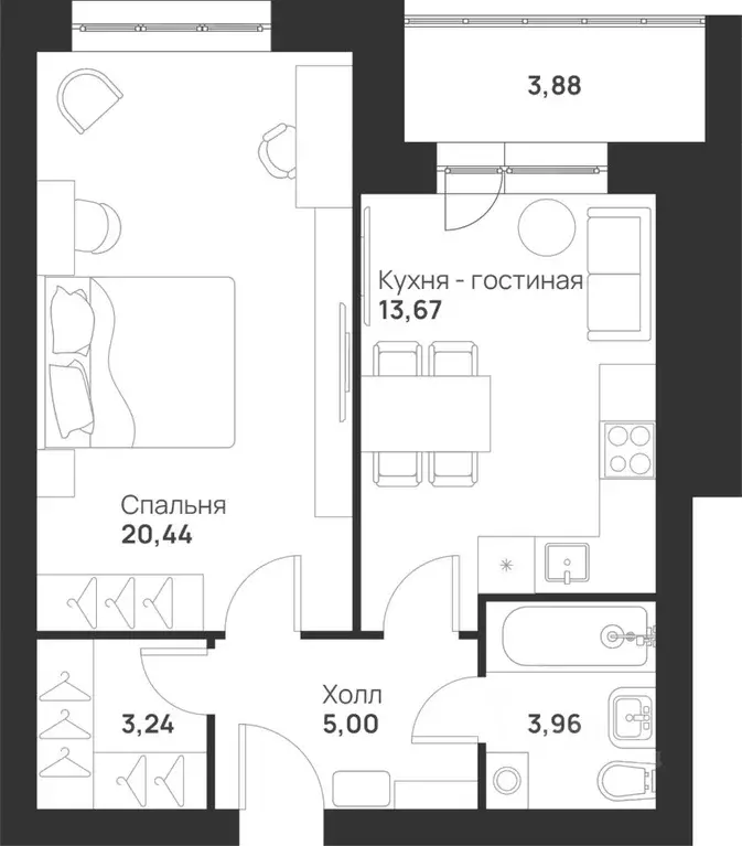 1-к кв. Тульская область, Тула ул. Героев России, 8 (50.19 м) - Фото 0