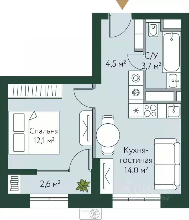 1-к кв. Волгоградская область, Волгоград Новосибирская ул., 74 (36.9 ... - Фото 0