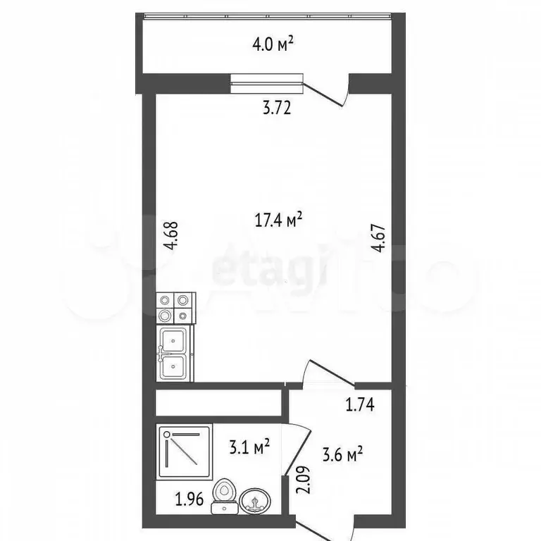 Квартира-студия, 24,1 м, 23/25 эт. - Фото 0