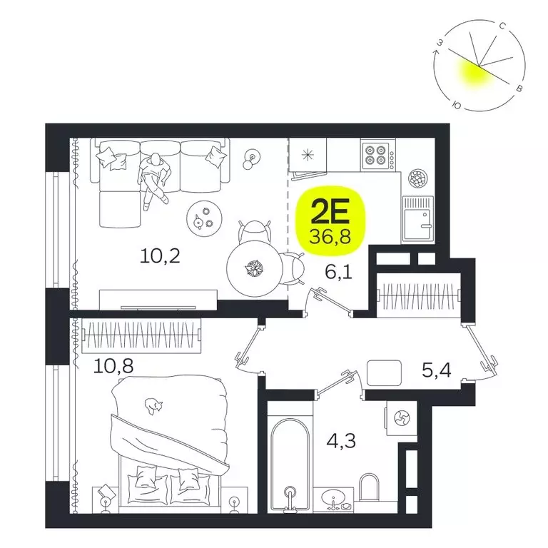 2-комнатная квартира: Екатеринбург, улица Титова, 19Б (36.8 м) - Фото 0