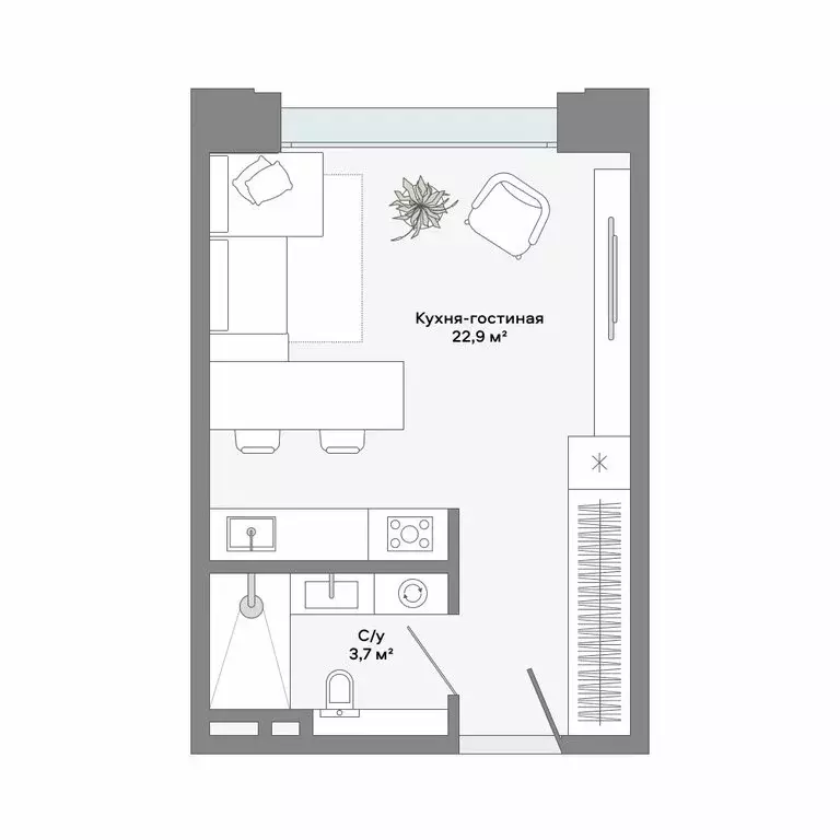 Квартира-студия: Москва, Ленинский проспект, 2 (26.8 м) - Фото 1