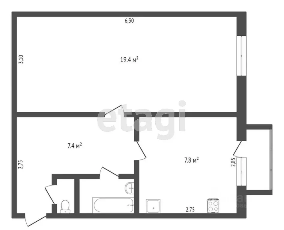 1-к кв. Омская область, Омск ул. Гусарова, 24 (36.4 м) - Фото 1