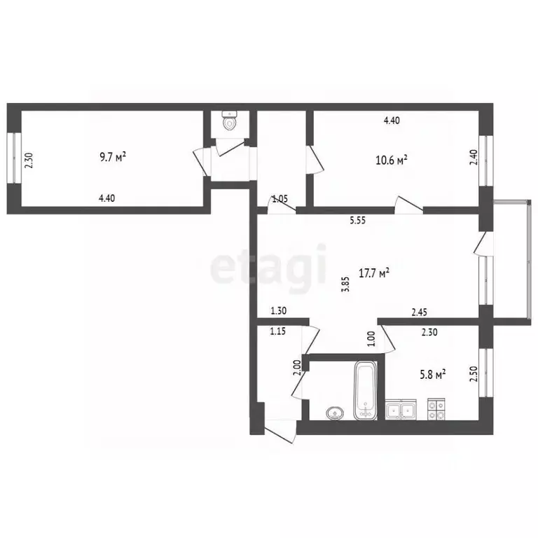3-к кв. Орловская область, Орел ул. Фомина, 12 (53.0 м) - Фото 2
