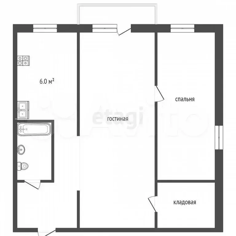 2-к. квартира, 42,1 м, 4/5 эт. - Фото 0