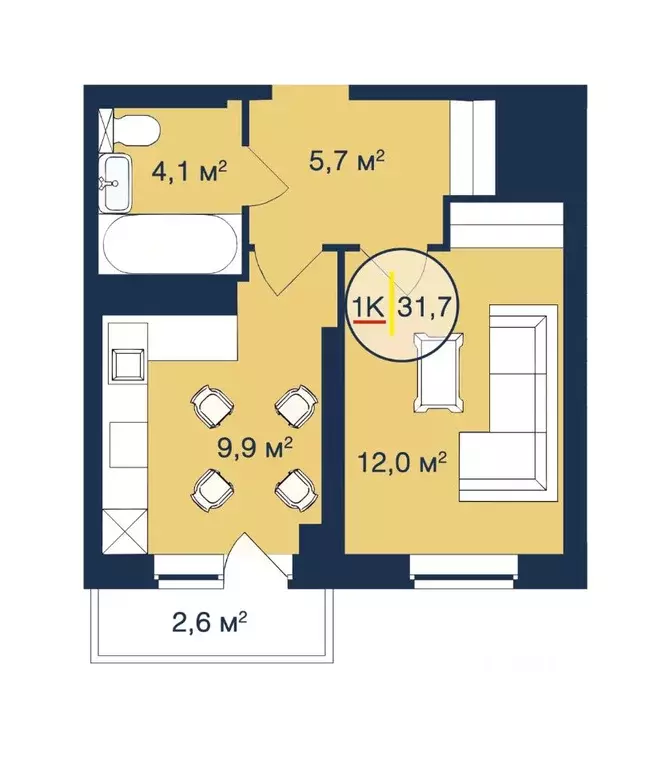 1-к кв. Тюменская область, Тюмень Таежная ул., 2 (31.7 м) - Фото 1