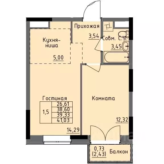 1-к кв. Удмуртия, Ижевск Строитель жилрайон, 4-й мкр,  (39.33 м) - Фото 0