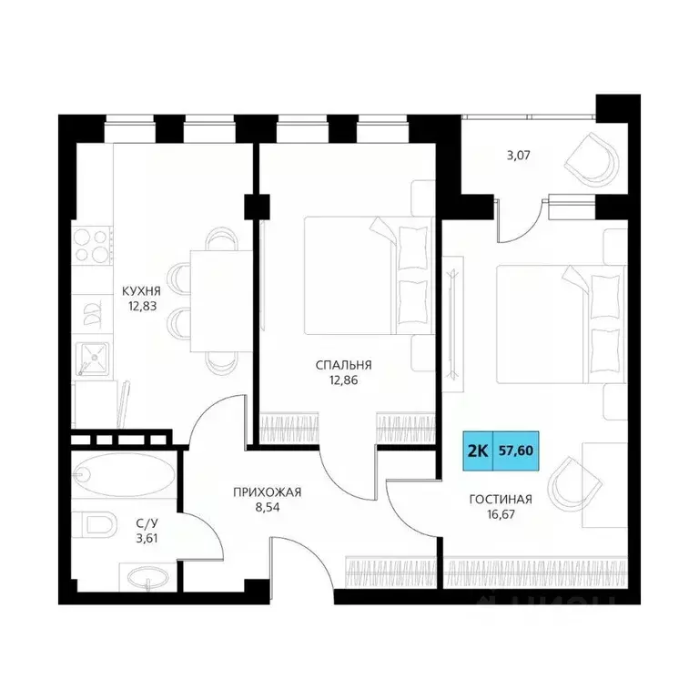 2-к кв. Дагестан, Дербент  (57.6 м) - Фото 1