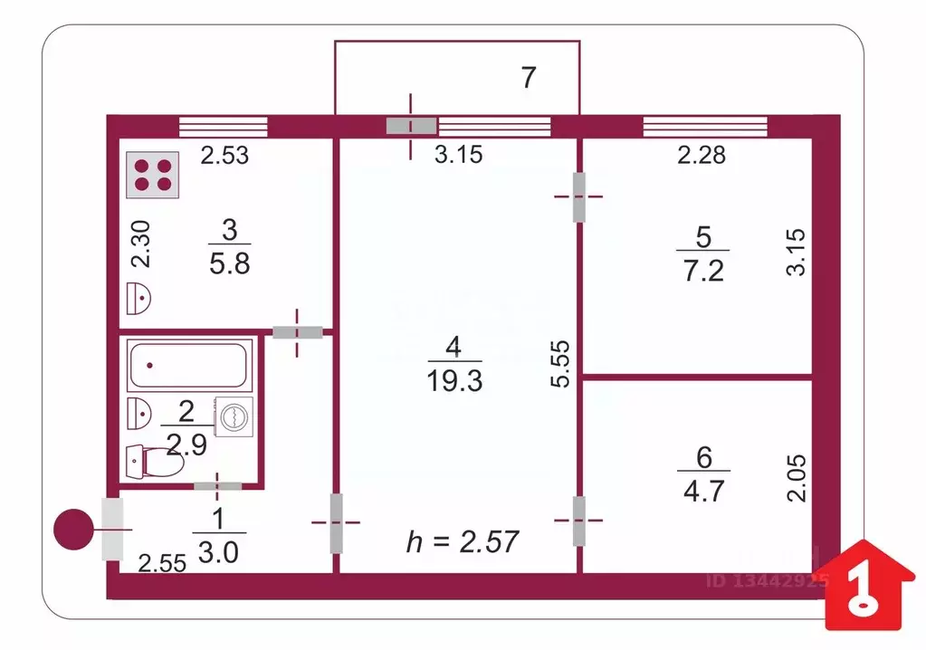 2-к кв. Омская область, Омск ул. Химиков, 67 (42.9 м) - Фото 2