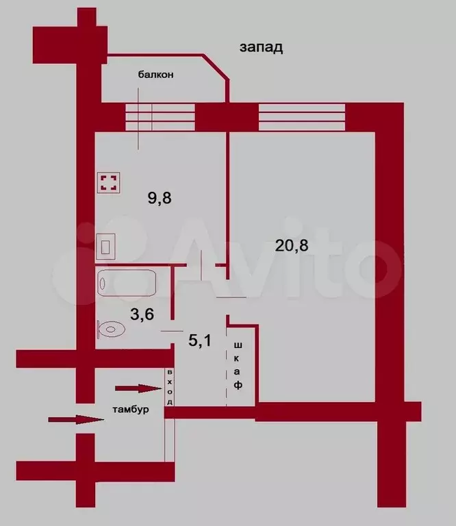 1-к. квартира, 43 м, 5/5 эт. - Фото 0