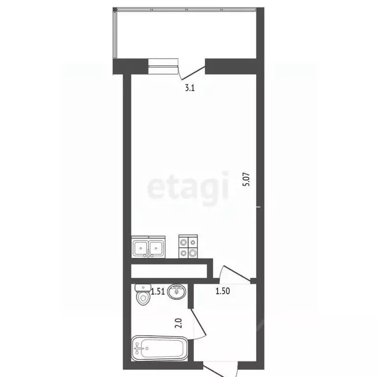 Студия Москва бул. Веласкеса, 5к5 (20.8 м) - Фото 2