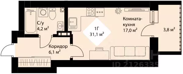 Студия Свердловская область, Екатеринбург Эльмаш жилрайон, Веер Парк ... - Фото 0