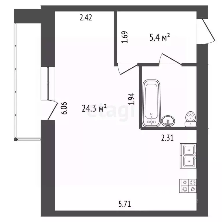 Студия Вологодская область, Вологда ул. Сергея Преминина, 14 (33.6 м) - Фото 2
