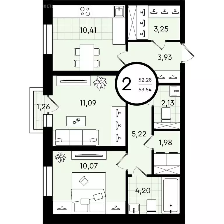 2-комнатная квартира: Тюмень, улица Александра Звягина, 3 (53.54 м) - Фото 0