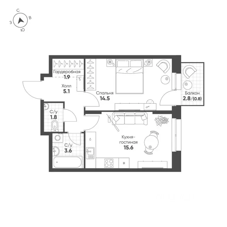 1-к кв. Свердловская область, Екатеринбург Солнечный жилрайон,  (43.3 ... - Фото 1
