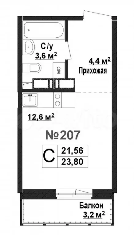1-к. квартира, 21,6 м, 1/17 эт. - Фото 0