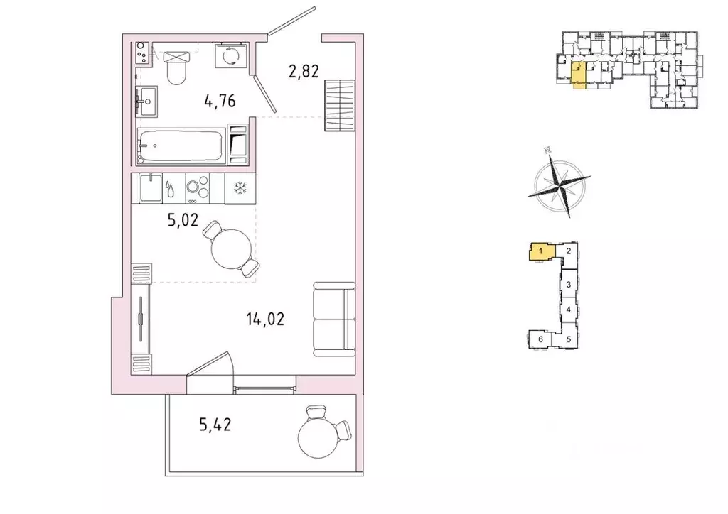 Квартира, студия, 28.25 м - Фото 1