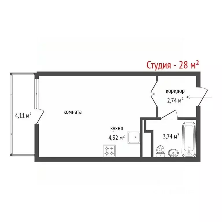 Студия Свердловская область, Екатеринбург ул. Ирбитская, 13 (28.0 м) - Фото 2