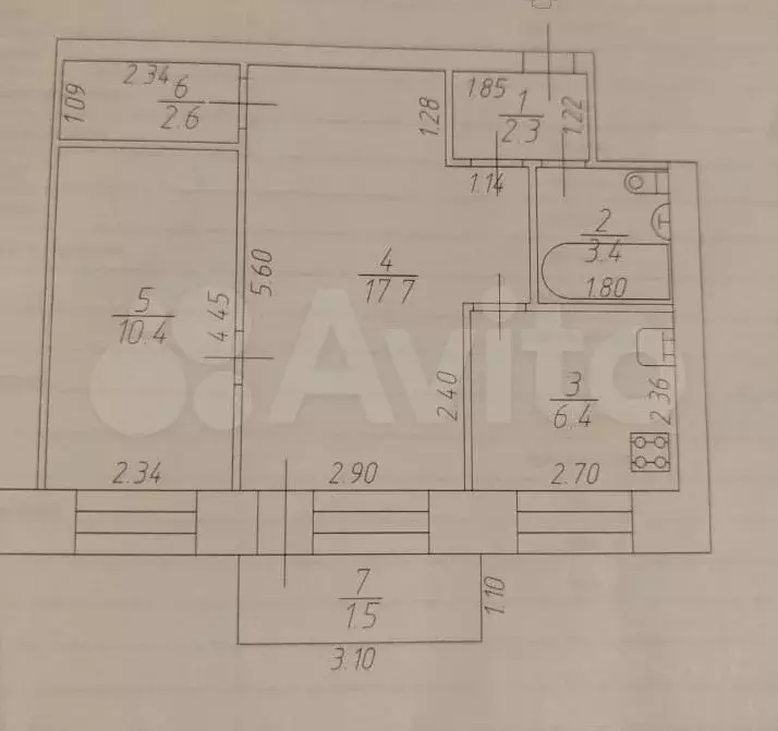 2-к. квартира, 44м, 5/5эт. - Фото 1