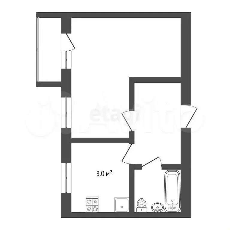 1-к. квартира, 31,6 м, 8/9 эт. - Фото 0