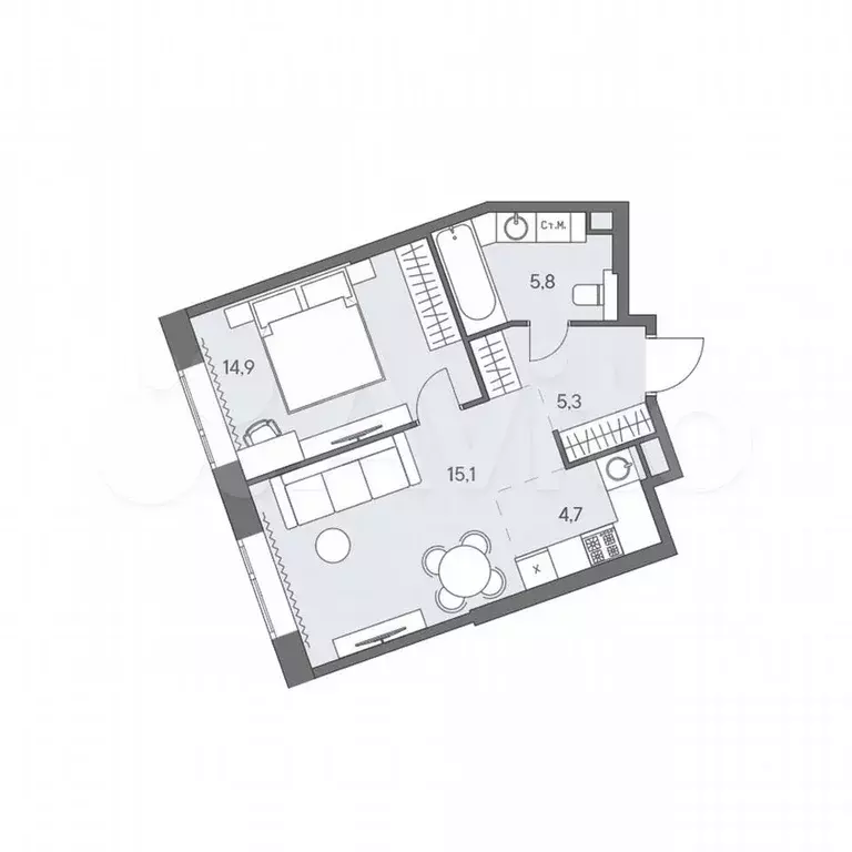 2-к. квартира, 45,8 м, 14/31 эт. - Фото 0