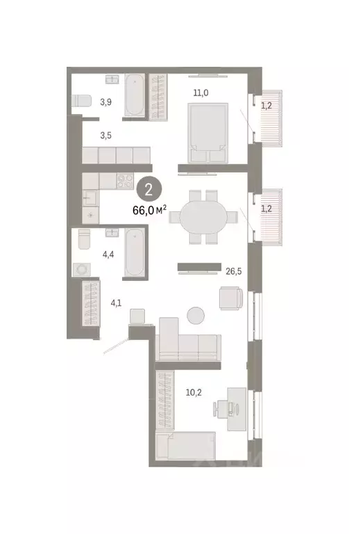 2-к кв. Москва Тагильская ул., 6/1 (66.0 м) - Фото 0