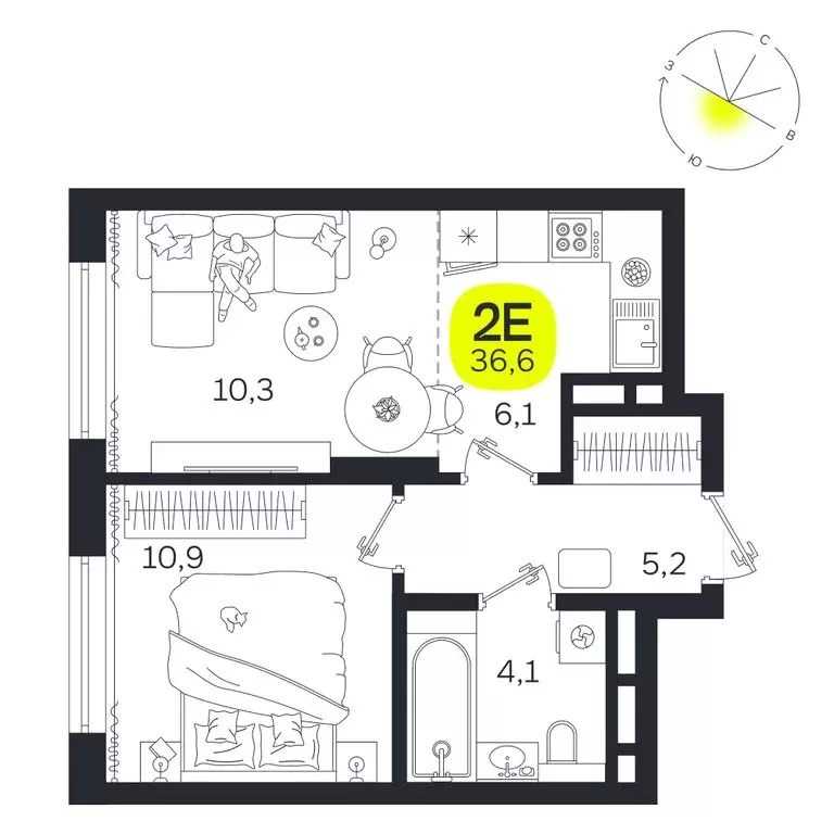 2-комнатная квартира: Екатеринбург, улица Титова, 19Б (36.6 м) - Фото 0