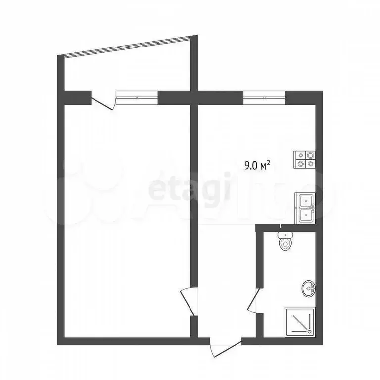 1-к. квартира, 33 м, 2/5 эт. - Фото 0