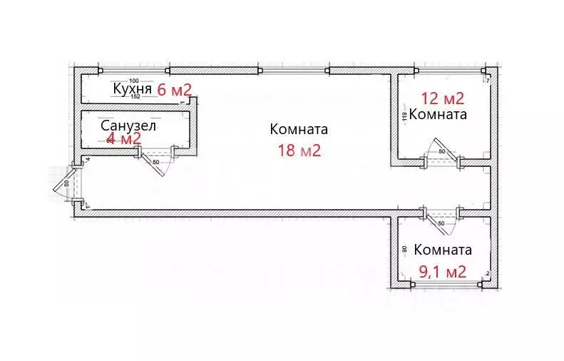 Квартира, 3 комнаты, 53.8 м - Фото 0