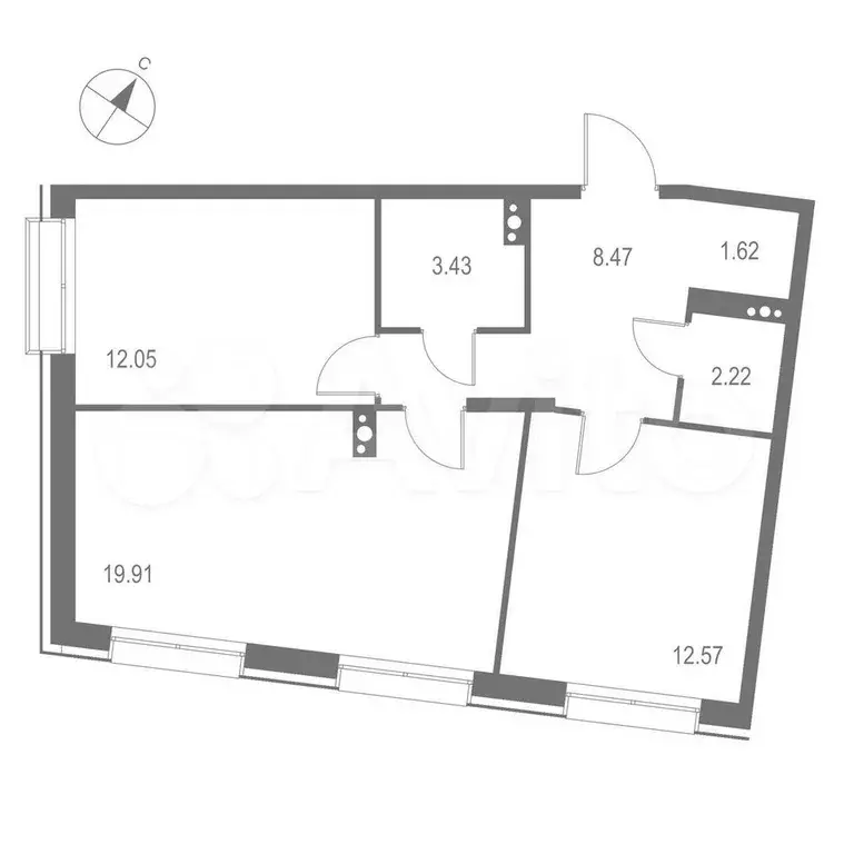 2-к. квартира, 60,3 м, 8/11 эт. - Фото 1