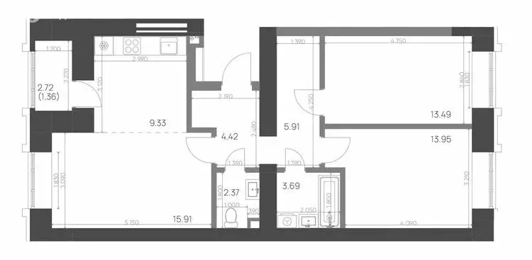 3-комнатная квартира: Нижнекамск, 15-й микрорайон, ЖК Калина (70.43 м) - Фото 0