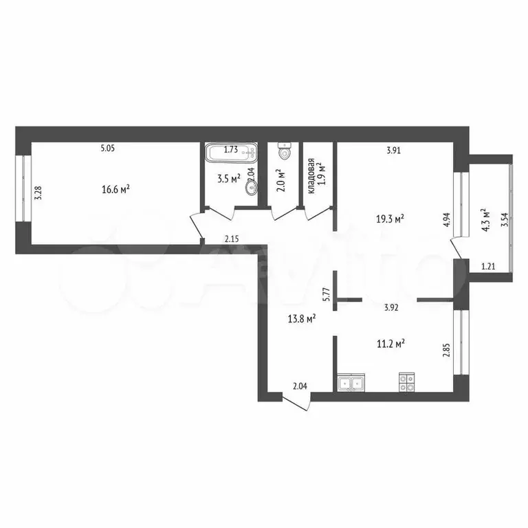 2-к. квартира, 68,8 м, 4/9 эт. - Фото 0