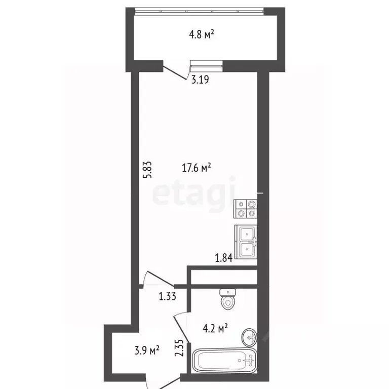 Студия Санкт-Петербург ул. Среднерогатская, 13к1 (25.7 м) - Фото 1