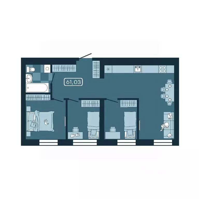 3-к кв. Приморский край, Владивосток ул. Борисенко (61.03 м) - Фото 0