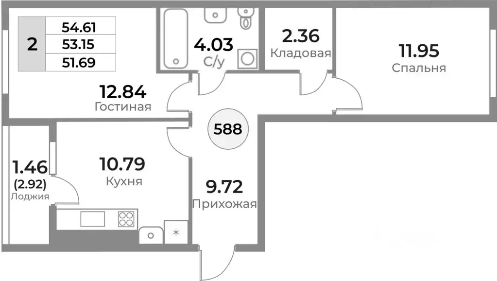 2-к кв. Калининградская область, Калининград Пригородная ул. (53.15 м) - Фото 0