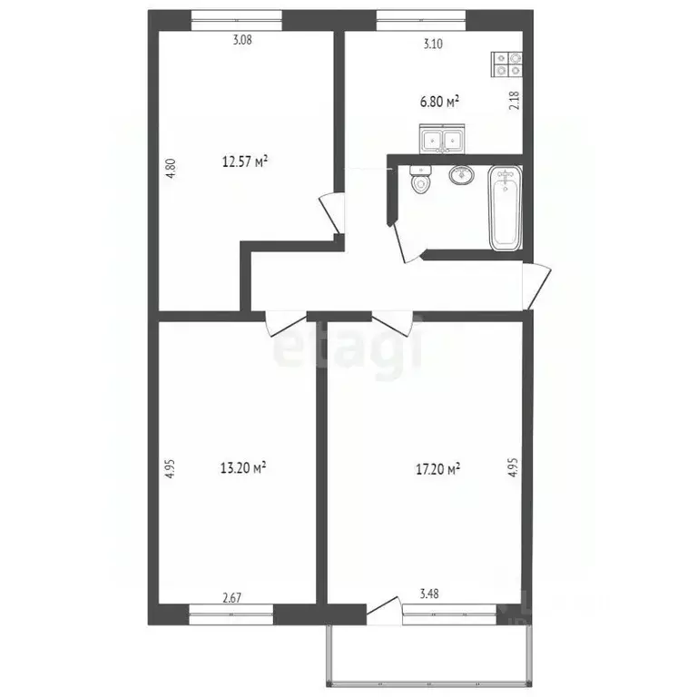 3-к кв. Ханты-Мансийский АО, Сургут ул. Бахилова, 9А (59.4 м) - Фото 1
