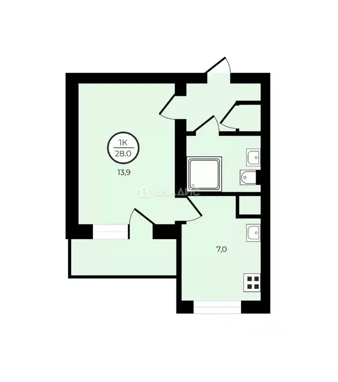 Квартира, 1 комната, 27.1 м - Фото 2