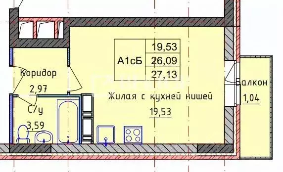 Студия Ярославская область, Ярославль ул. Пашуковская, 11 (27.13 м) - Фото 2