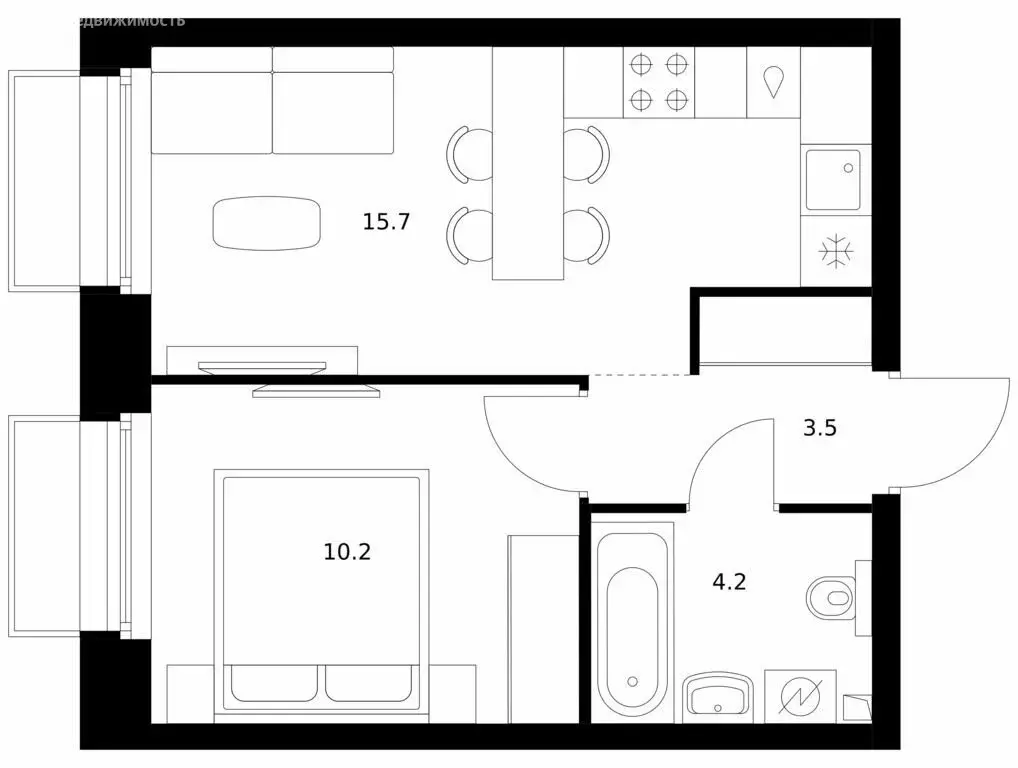 1-комнатная квартира: Казань, проезд Владимира Шнеппа (33.6 м) - Фото 0