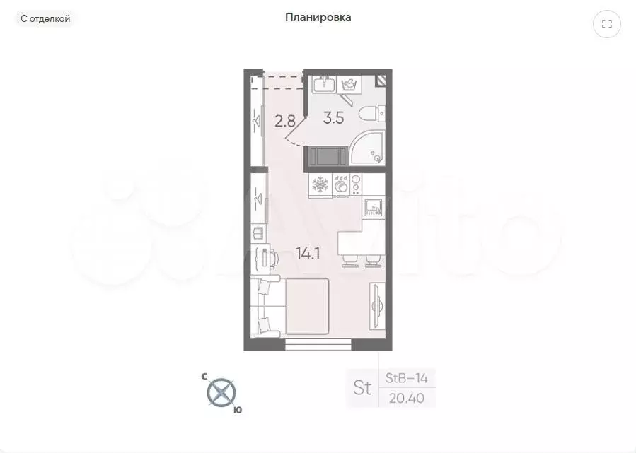 Квартира-студия, 21 м, 6/23 эт. - Фото 0