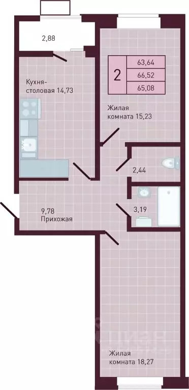 2-к кв. Чувашия, Новочебоксарск Советская ул., поз1 (65.08 м) - Фото 1